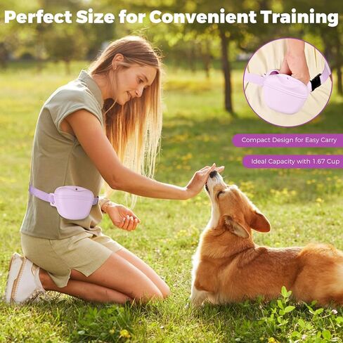 Dog Treat Pouch for Pet Training, 1.67 Cup Magnetic Closure Silicone Dog Treat Bag, Fanny Bag Treat Holder with Waist Belt for Dog Training (Black) in Saudi Arabia
