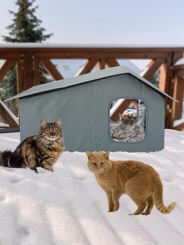 Heated Cat House - Waterproof Outdoor Cat Shelter for Winter with Thermostatic Heating Pad and Escape Door, Sturdy Warm Outside Pet House Cat Gifts for A Feral Cat Small Dog in Kuwait
