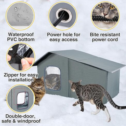 Heated Cat House - Waterproof Outdoor Cat Shelter for Winter with Thermostatic Heating Pad and Escape Door, Sturdy Warm Outside Pet House Cat Gifts for A Feral Cat Small Dog in Kuwait
