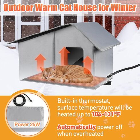 Heated Cat House - Waterproof Outdoor Cat Shelter for Winter with Thermostatic Heating Pad and Escape Door, Sturdy Warm Outside Pet House Cat Gifts for A Feral Cat Small Dog in Kuwait