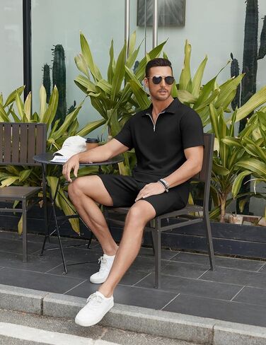 COOFANDY Men's Track Suits 2 Piece Set Casual Quarter Zip Polo Shirt and Shorts Set Sweatsuit Summer Outfits in Saudi Arabia