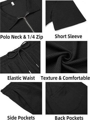 COOFANDY Men's Track Suits 2 Piece Set Casual Quarter Zip Polo Shirt and Shorts Set Sweatsuit Summer Outfits in Saudi Arabia