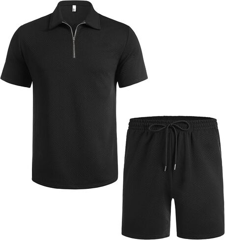 COOFANDY Men's Track Suits 2 Piece Set Casual Quarter Zip Polo Shirt and Shorts Set Sweatsuit Summer Outfits in Saudi Arabia
