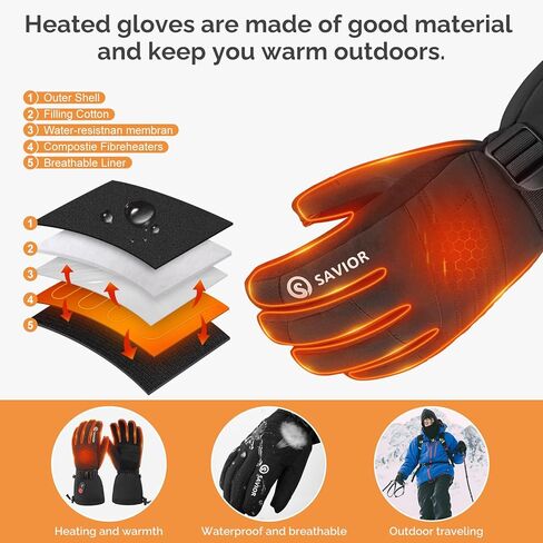 قفازات منقذة للحرارة للرجال والنساء، قفازات دافئة دافئة، قفازات بطارية قابلة لإعادة الشحن، قفازات ساخنة للتزلج في الشتاء، والتخييم، والمشي لمسافات طويلة، والتهاب المفاصل (S81B، XS-1) in Kuwait