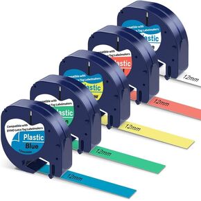 5 Pack Compatible with Dymo Letratag Refills 91201 91331 S0721660 Label Maker Tape White Plastic 12mm x 4m 1/2" x 13', Work with Dymo Letra Tag LT-100H LT-100T Plus 200B QX50 XR XM 2000