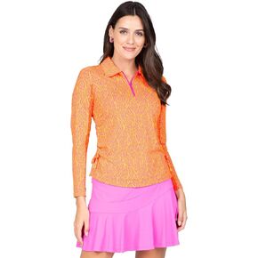 IBKUL Athleisure Wear Sun Protective UPF 50+ Icefil Cooling Tech Sally Print Adjustable Length Long Sleeve Polo - 48655