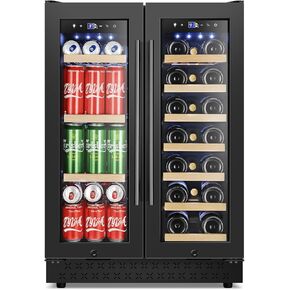 Tylza Beverage Refrigerator 24 Inch, Under Counter/Freestanding Drink Fridge, 190 Cans Beverage Cooler with Glass Door, Reversible Door, Low Noise, Quick Cooling - for Beer, Soda, ETC, Black