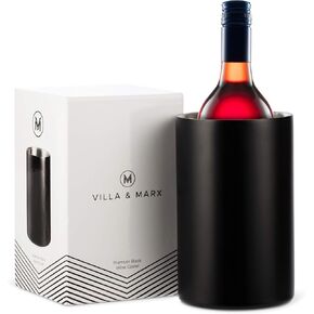 Villa & Marx Wine Chiller - Elegant Champagne Bucket with Premium Box - Insulated Wine Bottle Cooler Without Ice - Double Walled Wine Chiller Bucket, Fits And Cools All Bottles (Black) in Saudi Arabia