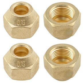 3/8 Inch Short Flare Nut Brass Flare Fitting Female Flare Nut Flare Tube Fitting Thick Copper Nuts for Construction Metallurgical Pipe Fittings 4PCS