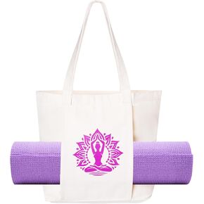 Yoga Mat Bag for Women Canvas Tote Bags with Yoga Mat Carrier Gym Bag for Workout Pilates Travel Beach and Office