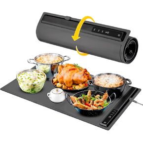 Electric Warming Tray, Full Surface Heating, Portable Food Warmer Rolling Silicone Mat, Food Warmer for Parties FeaturesFoldable Design & Fast Heating, Warming Plate for Buffet (Black)