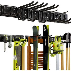 Garden Tool Organizer Wall Mount 48inch with 9 Hooks Ski Rack for Garage Shovel Holder Wall Mount Garage Wall Organizer Wall Mount Tool Holder for Rack Shovel Shed(Black)