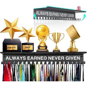 20 Hooks Sports Medal Hanger Display, Heavy Duty Metal, Non-Slip, Wall Mount, 16x3.78x0.12 inches, 22-33lbs Capacity