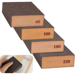 CALIDAKA Sanding Block 4 Pieces Sanding Sponges with 4 Grits (60,100,180,220) Coarse/Medium/Fine/Superfine Wet Dry Sanding Blocks,for Wood, Metal,Wall,Paint, Furniture,Hand Sanding