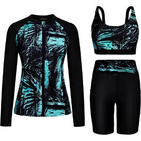 Arolina Womens Rash Guard Long Sleeve Swim Shirts Swimsuit 2025 Bathing Suit with Womens Swim Shorts & Two Pockets