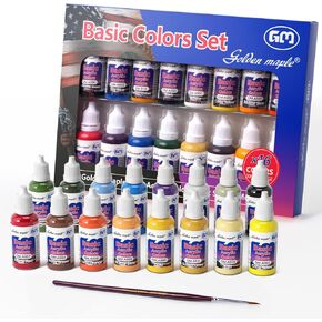 Basic Color Miniature Paints Set - 16 x 20ml Basic Colors Miniature Painting Kit, with 1 Fine Detail Paintbrush, Acrylic Model Paint Set for Miniature Painting (Game Color)