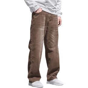 Verdusa Men's High Waist Loose Jeans Baggy Straight Leg Denim Pants Trousers