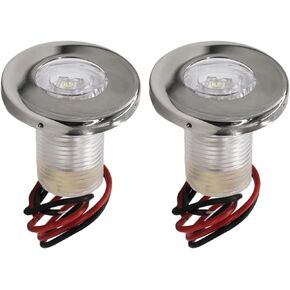 MARINE CITY 304 Grade Stainless Steel 1-1/2 Inches Round Snap-in Flush Courtesy Waterproof LED Light White Color PC Courtesy Light for Boats – Yachts – Marine Accessories (Pack of 2)