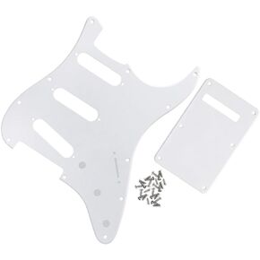 FLEOR SSS 11 فتحة للجيتار الكهربائي مع لوحة خلفية ومجموعة براغي Pickguard لجزء الجيتار من طراز ST، طبقة واحدة باللون الأبيض