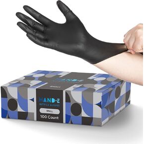 قفازات Hand-E Touch سوداء النتريل للاستعمال مرة واحدة - خالية من اللاتكس للشواء، والوشم، وصبغ الشعر، والطبخ، وقفازات ميكانيكية
