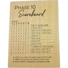 Phase 10 Score Board, Wooden Score Sheets with 8 Colored Pegs Accessories for Adults Party, Phase 10 Score Board for Flip Dice Game and Card Game