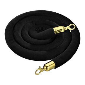 MECCANIXITY Velvet Stanchion Rope 6.6 Ft/2 M, Barrier Rope Velvet Carpet Ropes with Snap Hooks for Posts Stands Queue Divider Crowd Control, Black Golden