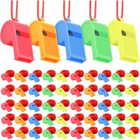 WSYUB 144Pcs Plastic Whistles, Loud Crisp Sound Whistle, Sports Whistle Bulk with Lanyard, Large Quantity Family Whistle for Sports or Compitition, Plastic Whistles Party Favors, 5 Colors