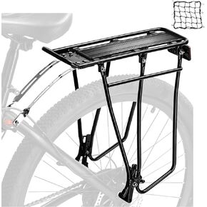 Rear Bike Rack,Universal Bike Cargo Rack,Bicycle Pannier Rack with Reflector and Cargo Net,Touring Carrier Rack fit 26"-29" and 700c,BCR03