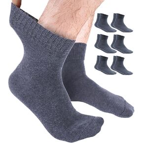 Cotton Diabetic Socks for Women & Men - Neuropathy Non Binding Crew Socks Loose Fit, 6 Pack Mens Diabetic Socks Size 10-13 Navy Blue