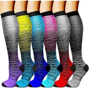CHARMKING 6 Pairs-Compression Socks for Women & Men Circulation Best Support for Nurses, Running, Athletic,Flight Travel (Multi 07,S/M)