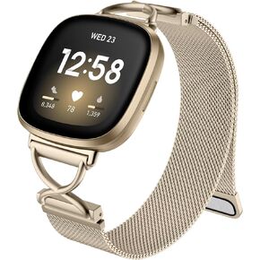 JKD X-Shape Metal Band Compatible with Fitbit Versa 4/Sense 2/Versa 3/Sense Bands Women Men, Stainless Steel Soft Mesh Loop Strap Replacement for Fitbit Sense 2/Versa 3/Sense/Versa 4 Smartwatch