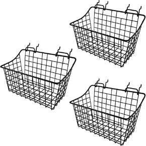 3-Pack Pegboard Baskets with Hooks, Pegboard Wall Organizer Hooks Assortment, Pegboard Parts Storage System Peg Board Workbench for Organizing Hardware, Attachments, Accessories
