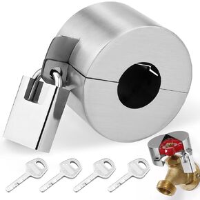 Outdoor Faucet Lock, Stainless Steel Water Hose Spigot Lock Cover with Padlock for 1-1/2 to 3 Inch Valve Handles to Prevent Outdoor Water Theft and Unauthorized Use