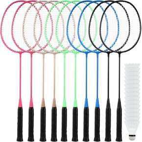 Woanger 10 Packs Badminton Rackets Set with 15 Badminton Shuttlecocks Birdies Badminton Racquets for Adult and Lightweight Teenagers Badminton Set for Backyard Gym Beach Outdoor Games