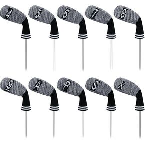 LeFeng 10 Pieces 4-9/A/P/S/X Knitted Golf Iron Head Covers Set Lightweight and Durable Material Multiple Patterns Golf Club Head Covers