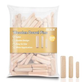 Sukh 200Pcs Wooden Dowel Pins - Wooden Dowels Fluted Wood Dowel Pins with 1/4，5/16 and 3/8-inch for Joining in Furniture, Cabinets and Other Woodworking Projects or Crafts.…