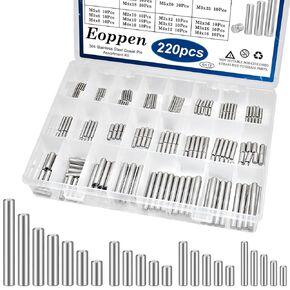 220Pcs 304 Stainless Steel Dowel Pin - 22 Sizes M2 M3 M4 M5 Cylindrical Shelf Support Pin Fasten Elements Assortment Kit