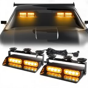 2 in 1 Red Dash Emergency Strobe Lights Warning Safety Flashing Lights Interior Windshield w/Suction Cups for Ambulance Firefighter Volunteer Vehicles Trucks (2×7.16 inch, 16 LED)