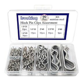 90 Pcs 6 Sizes Stainless Steel Hitch Pin Clip R Clips Retaining Pins Tractor Cotter Pin Hair Pin Assortment Spring Clip Retainer Pins Kit for Hitch Pin Lock System, Trucks, Engine Repair