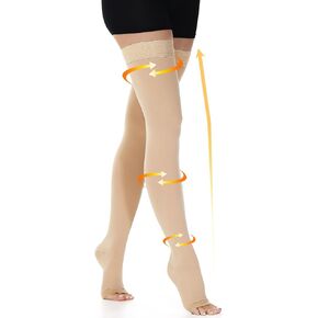 beister 15-20 mmHg Open Toe Medical Compression Stockings for Women Men, Thigh High Graduated Compression Socks with Dot Silicone Band, Support Circulation Pressure Stockings for Varicose Veins, Edema