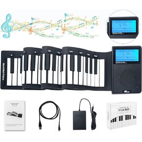 Portable Roll Up 88 Keys Piano Keyboard with LCD Display, Digital Electric Hand Roll Piano Keyboard with 2000mAh Rechargeable Battery Christmas Gifts