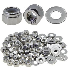 1/4"-20 Lock Nuts & 1/4" Stainless Steel Flat Washers Set, 100 Pack (50 Nuts + 50 Washers), 5/8" OD, 18-8 (304) Stainless Steel – Anti-Corrosion, Heavy Duty Fasteners