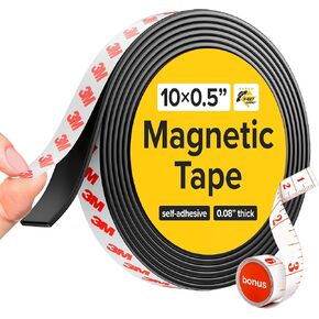 Flexible Magnetic Tape - 1 Inch x 10 Feet Magnetic Strip with Strong Self Adhesive - Ideal Magnetic Roll for Craft and DIY Projects - Sticky Magnets for Fridge and Dry Erase Board