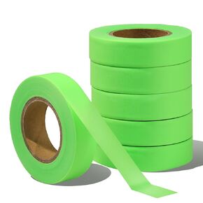 GEYYANG Fluorescent Green Flagging Tape,3.75 Mil Thick,0.7" x 98ft, 6 Rolls,Non-Adhesive Plastic Ribbon,Neon Marking Tape for Survey Boundaries, Trees and Hazardous Areas,Barricade Tape