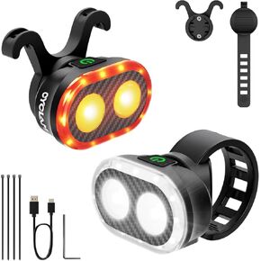 Smart Bike Lights Set, 11+20 Modes Bike Headlight and Tail Light, Brake Sensing Bicycle Rear Lights USB Rechargeable Bike Lights Front and Back, Waterproof IP6, Cycling Safety Accessories