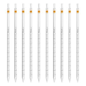 ONiLAB Glass Graduated Pipette, 10ml,Tolerance ±0.1ml, Standard Sodium Calcium Glass Pipettes for Transfer Liquid or Essentail Oil for Lab, Chemistry（10 pcs） 17900304