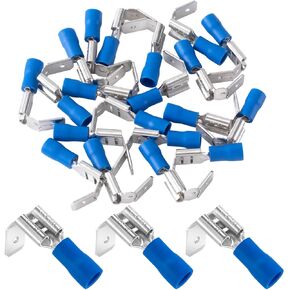 ANCIRS 20pcs Semi-Insulated Piggyback Spade Connectors, Quick Disconnect Piggyback Spade Assortment Kit, Female/Male Cable Crimp Terminals, Blue, 16-14 AWG