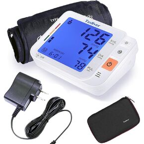 Digital Blood Pressure Monitor, Large Cuff 0.7-1.3 Feet, Electric Upper Arm Blood Pressure Machine with Electric Powered Charger and Device Case, Backlight LCD screen, 2 Year Warranty