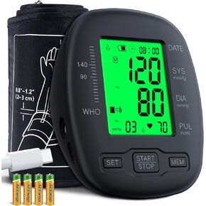 Blood Pressure Monitor Upper Arm Blood Pressure Monitors for Home Use with Adjustable 8.7"-16.5" Blood Pressure Cuff, Backlit LCD Screen, 2x99 Memory, Talking Function(Black)