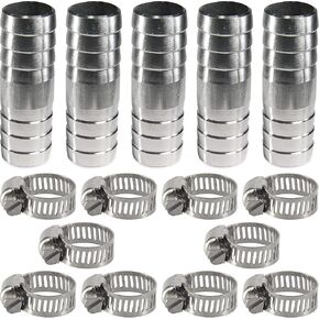 Stainless Steel 1" Barb Splicer Mender Round Union Coupler Hose Fitting with Stainless Steel Pipe Clamps for Water/Fuel/Air (Pack of 3)
